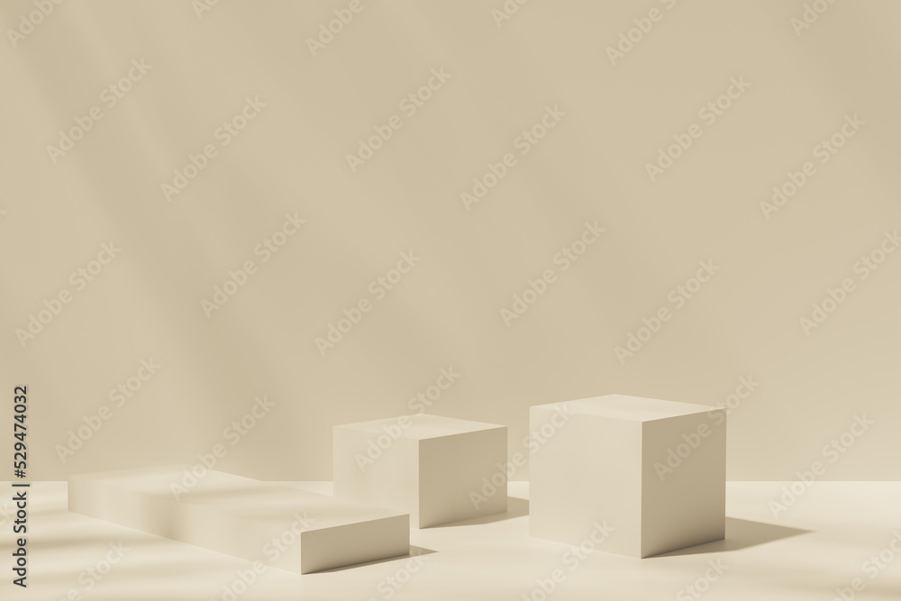 Pastel beige empty pedestals for product presentation Pastel beige empty pedestals for product presentation