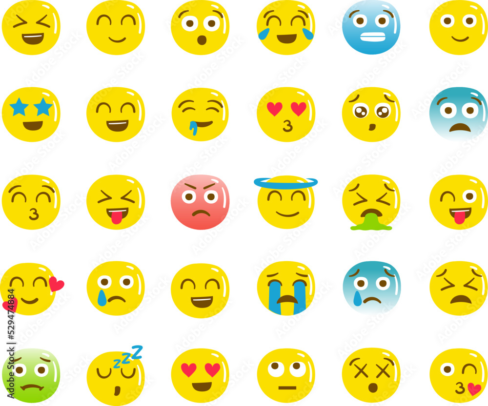 Icon vector of emoji or emoticon with different expressions and flat ...