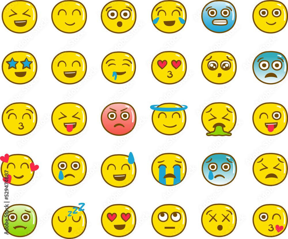 Icon vector of emoji or emoticon with different expressions and outline color style