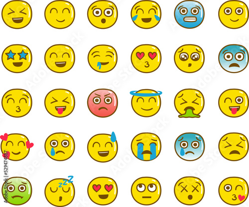 Icon vector of emoji or emoticon with different expressions and outline color style