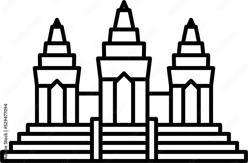 outline simplicity drawing of angkor wat landmark front elevation view. outline simplicity drawing of angkor wat landmark front elevation view.