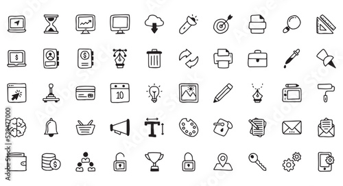 web design icon pack, media icon set, handdrawn icon