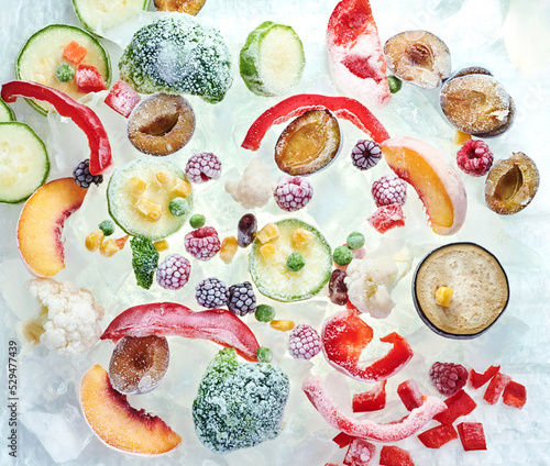 Konstfotografi Background of frozen sliced vegetables on ice