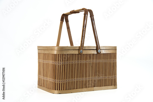 Rattan wicker basket isolated on white background, Picnic basket