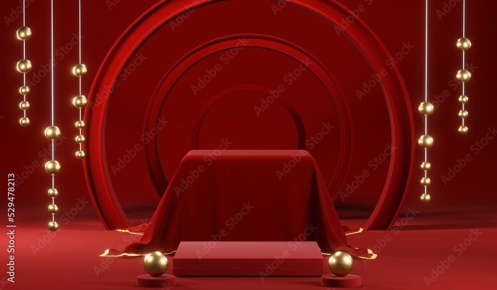 3D rendering of blank product background for cream cosmetics Modern red podium background 3D rendering of blank product background for cream cosmetics Modern red podium background