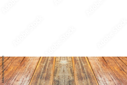 Empty wooden table top isolated on white background for product display