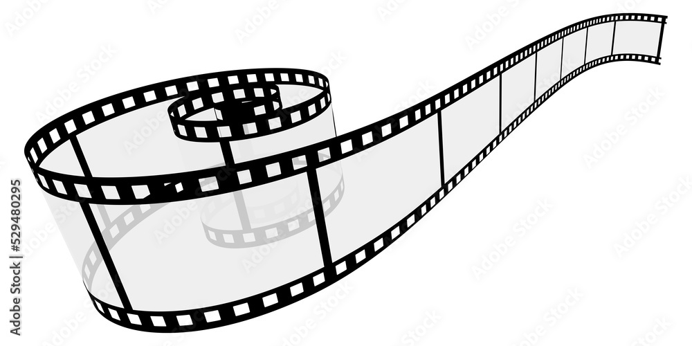 Film roll - Photo cinema video theme - Design element isolated on a white background - Black and white colors - obrazy, fototapety, plakaty 
