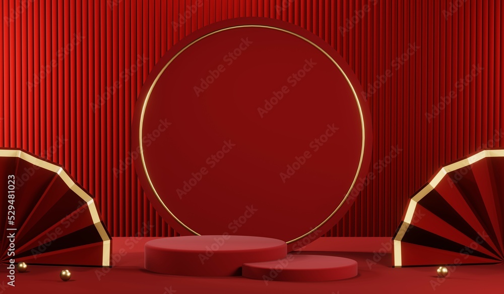3D rendering of blank product background for cream cosmetics Modern red podium background 3D rendering of blank product background for cream cosmetics Modern red podium background
