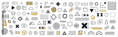 Set of geometric shapes. Collection trendy halftone geometric shapes. Retro funky graphic. Memphis design retro elements. Vector illusatration