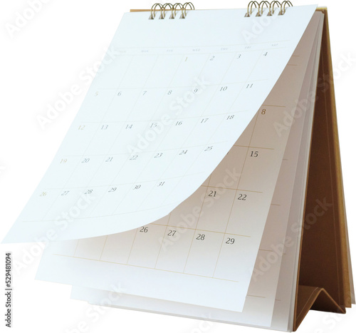 White paper desk calendar flipping page mockup