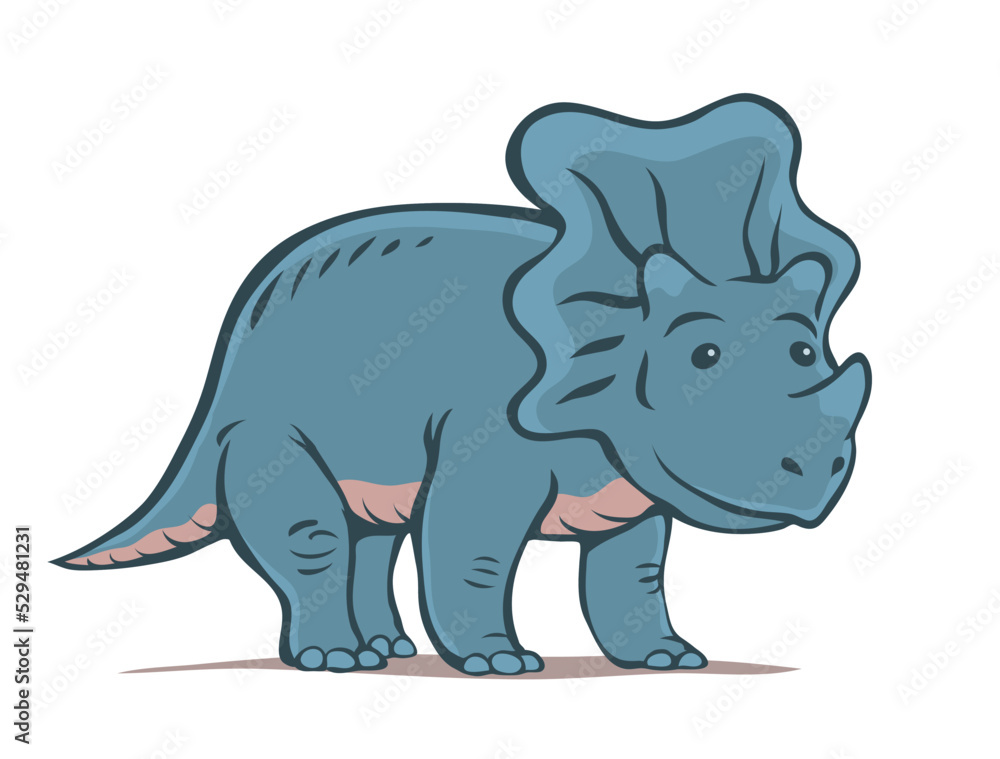 Small triceratops dinosaur with a horn. Herbivore cute ceratops. Dino Jurassic. Ancient prehistoric lizard. Character for children. Cartoon vector illustration isolated on white background. Outline st