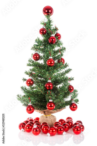 Christmas tree decorated with red balls isolated at transparant background