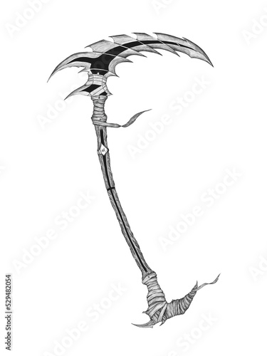 Εκτύπωση καμβά Scythe weapon, concept art, black and white art, tattoo design