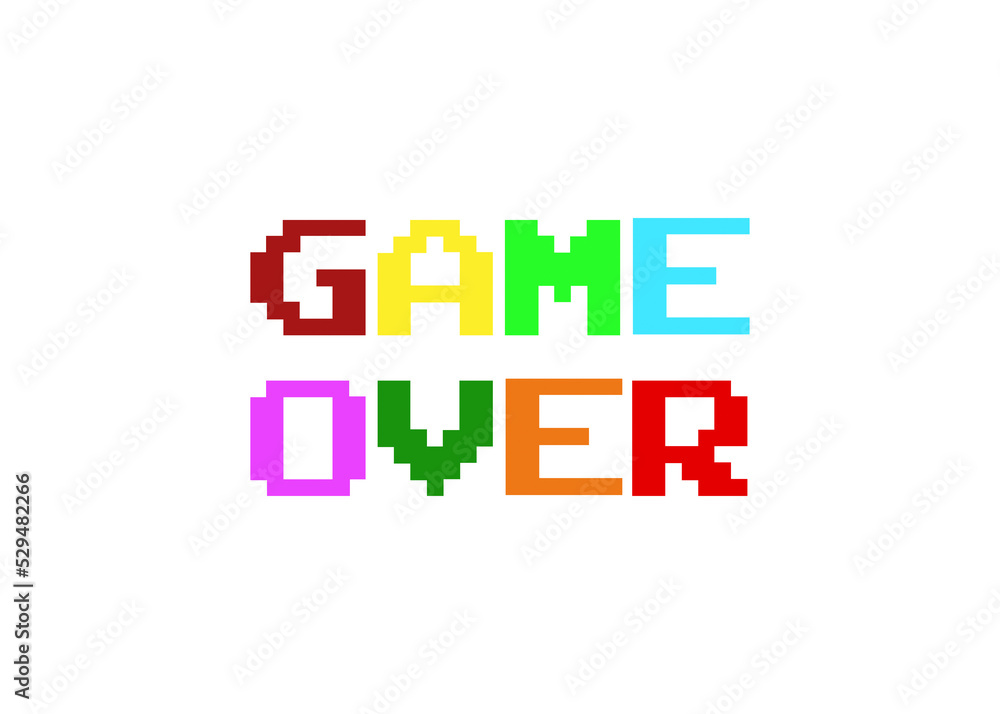A simple plain Game Over screen, with funny carousel colors. Big characters, 8 bit pixel style, isolated.
