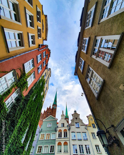 Colorful houses, tenements in old town Gdansk, Poland