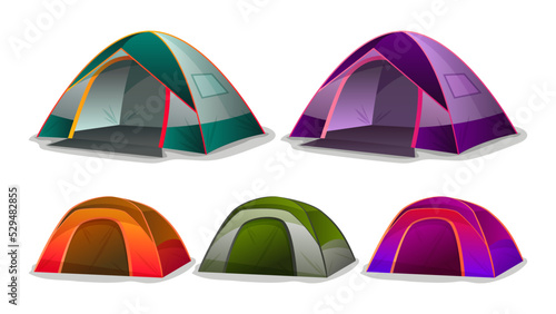 Different camping tent element collections with flat design