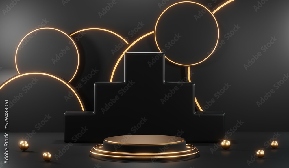 3D rendering of blank product background for cream cosmetics Modern black podium background 3D rendering of blank product background for cream cosmetics Modern black podium background