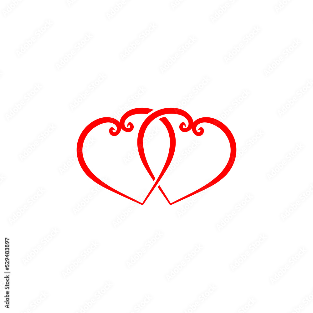 Two red linked hearts logo icon isolated on white background Two red linked hearts logo icon isolated on white background