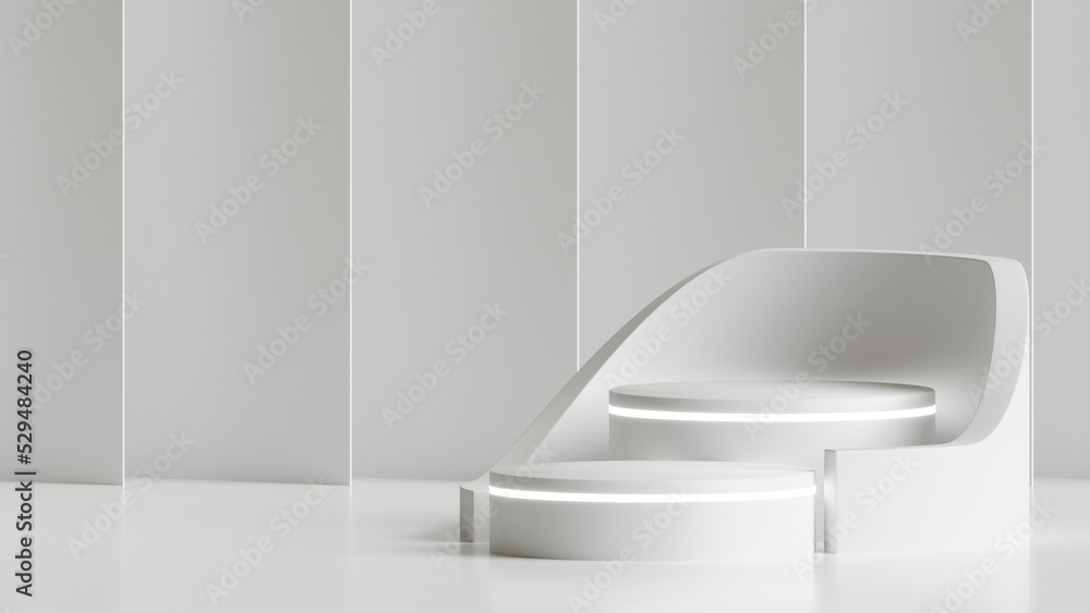 Fototapeta premium 3D Rendered of Double Empty Space White Podium with Glowing Light for Product Showcase