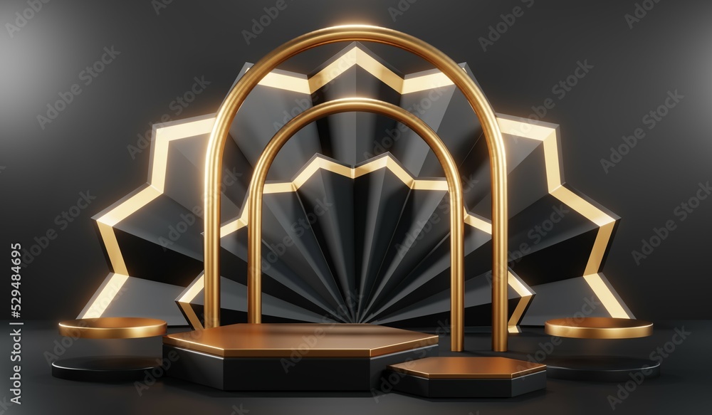 3D rendering of blank product background for cream cosmetics Modern black podium background 3D rendering of blank product background for cream cosmetics Modern black podium background