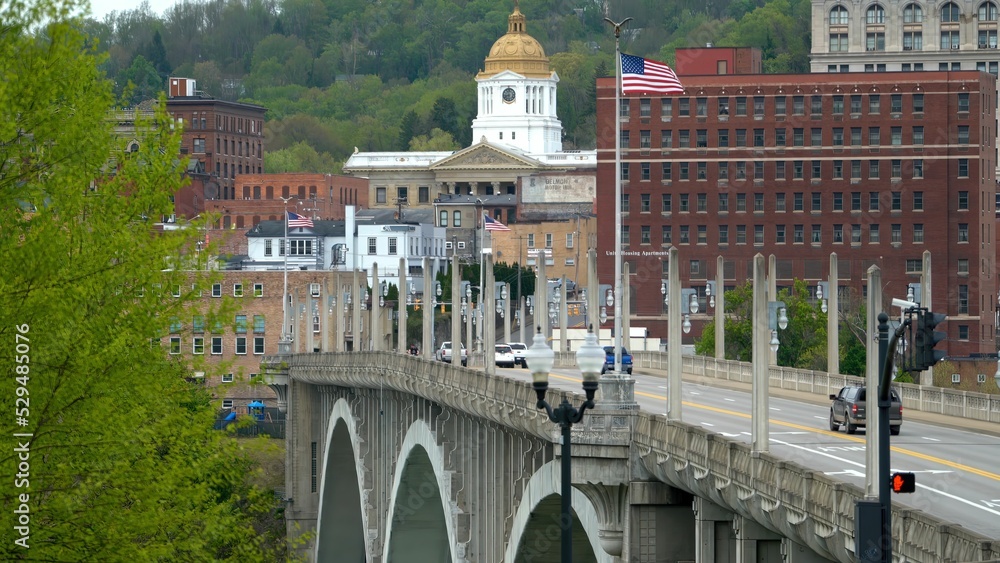 Marion County courthouse viewed from across the Monongahela River and