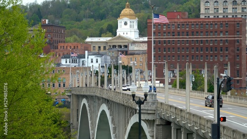 Marion County courthouse viewed from across the Monongahela River and Million Dollar Bridge in Fairmont, West Virginia. photo