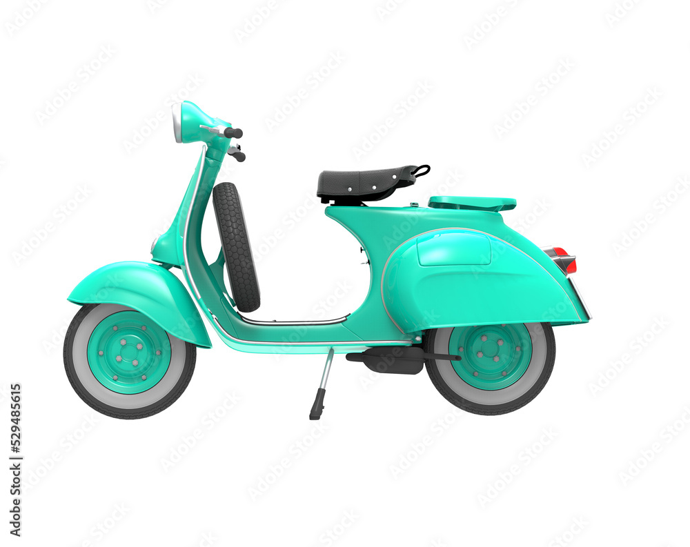 Vintage green motorcycle with transparent background, png	