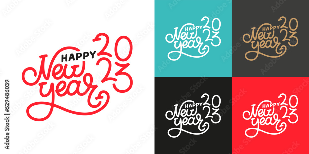 Typographic lettering set - Happy new year 2023. Vector, illustration