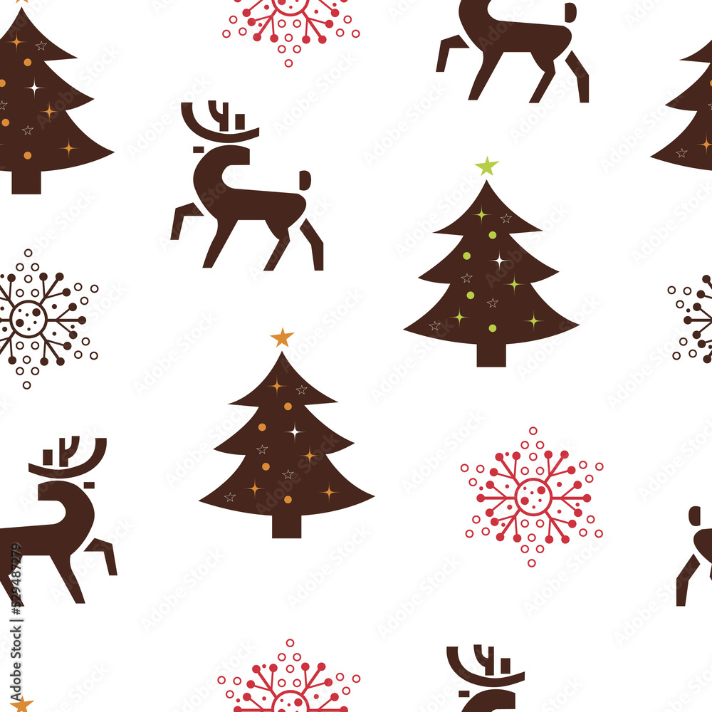 Fototapeta premium Seamless pattern with reindeer and snowflakes. The theme of the new year and Christmas.