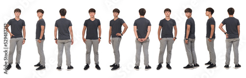 large group of same teen standing on white background