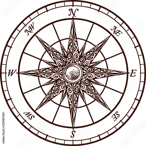 Compass Rose Old Vintage En...