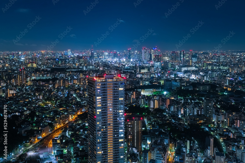 東京都 池袋、サンシャイン60展望台からの新宿方面の夜景