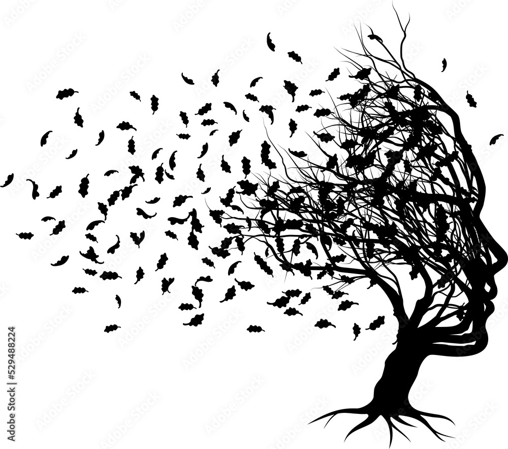 Optical Illusion Tree Face With Leaves Blowing Stock Illustration ...