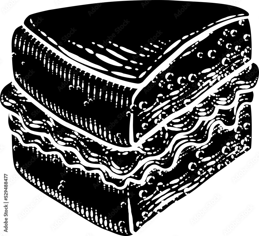 Obraz premium Cake Sponge Slice Jam Cream Woodcut Drawing