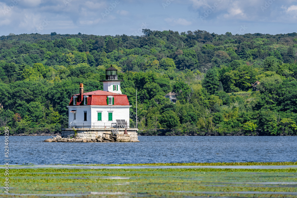 09/08/2022 - Town of Esopus, NY,  Photo of the historic Esopus Meadows Lighthouse located on the Hudson River.  Photo from Lighthouse Park.
