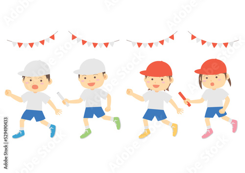 運動会_リレー_イラスト_セット
