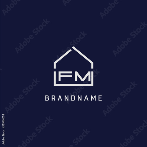 Initial letter FM roof real estate logo design ideas