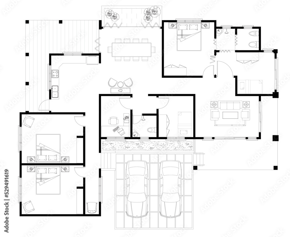 2d Cad House Layout Plan Drawing With 3