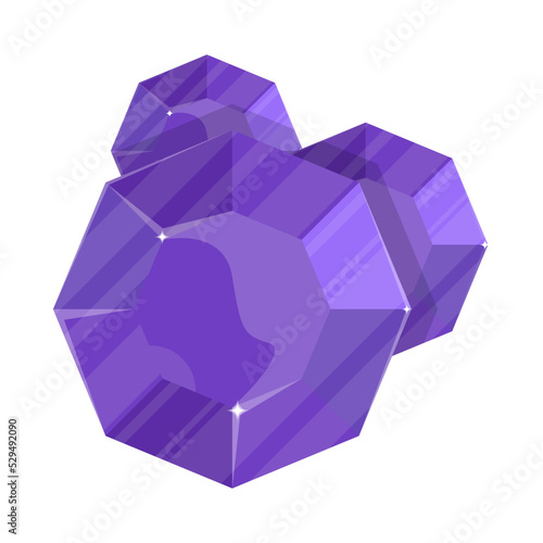 Jewelry round amethyst icon vector illustration isolated on white background. Purple precious stone, colorful gemstones, jewel crystal, cut gem in flat design.
