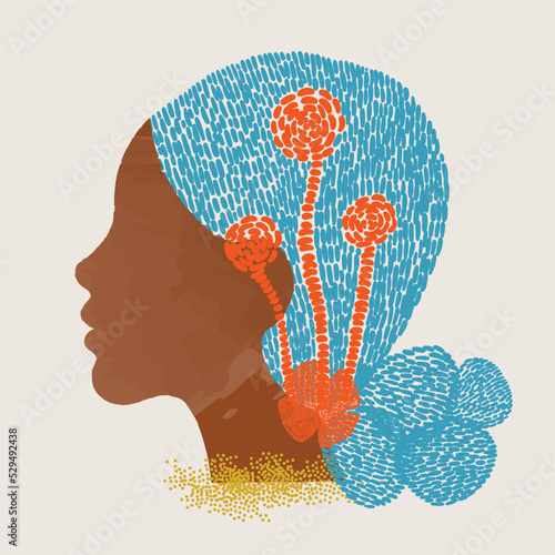 diversity of people - black woman face vector with blue scarf in hair