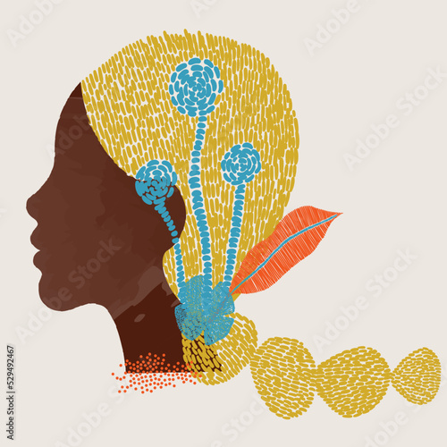 diversity of people - black woman face vector with yellow scarf in hair