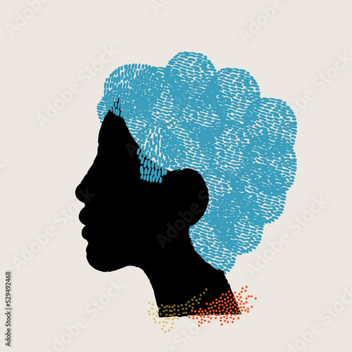 diversity people - black man face and blue hair vector 