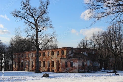  Park and ruins of Demyanovo estate in Klin, Moscow region