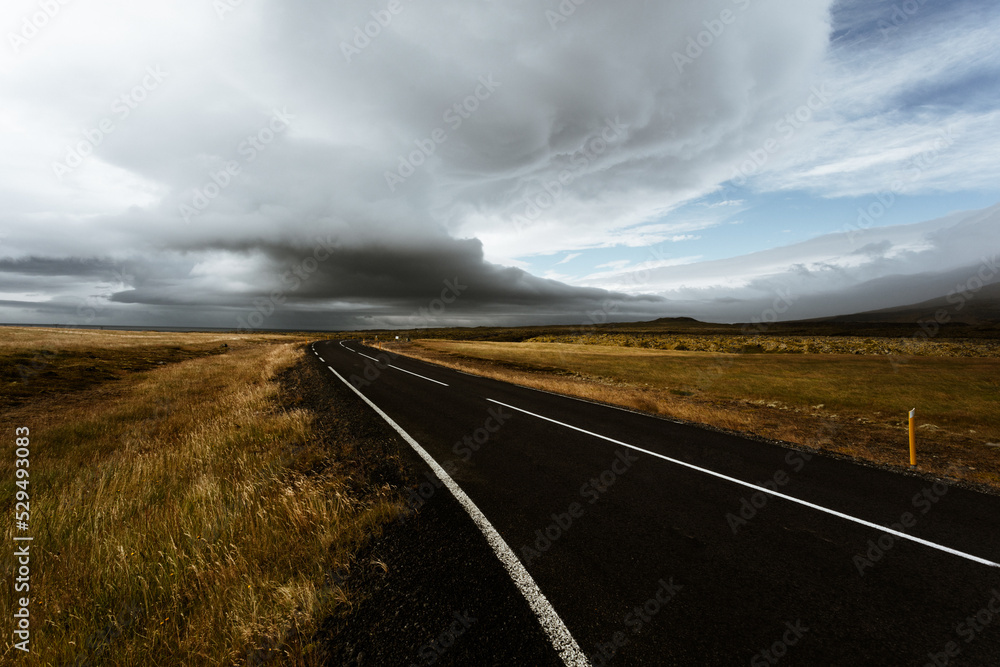 storm on the road in Iceland