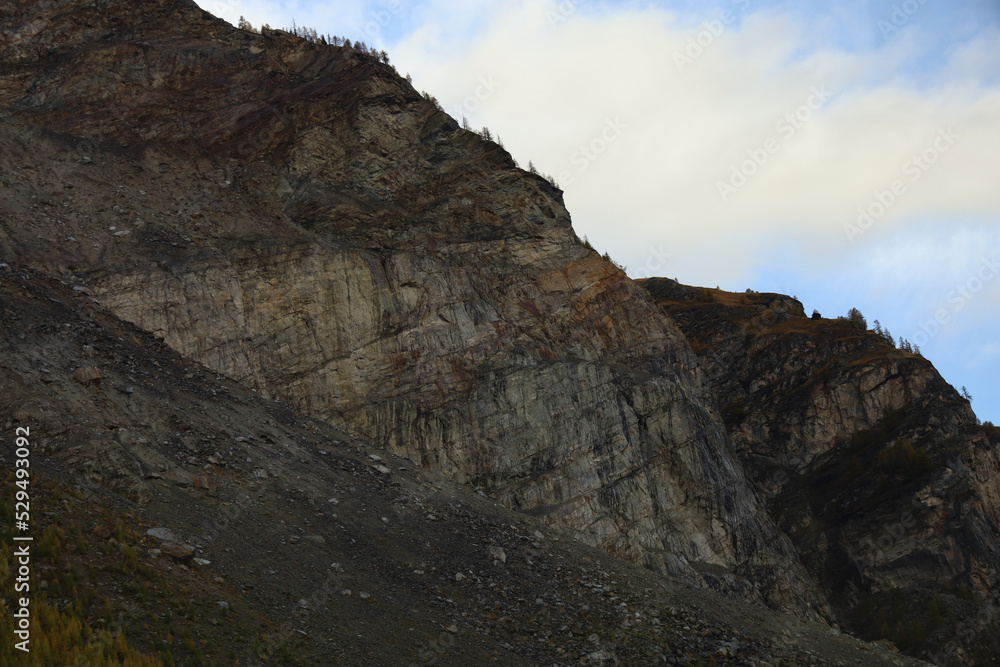 View of lock mountain side down in autumn nature and environment at swiss