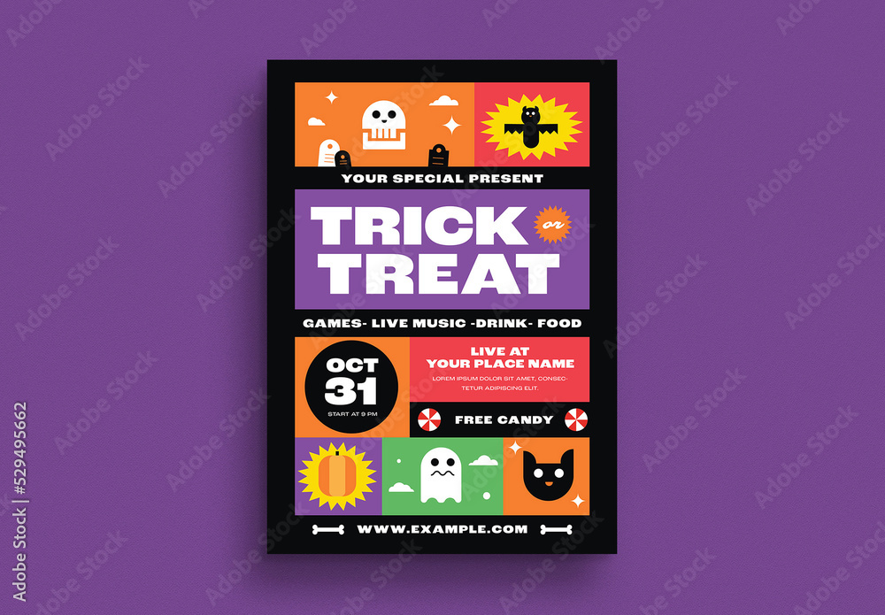 Colorful Trick or Treat Event Flyer Layout Stock Template Adobe Stock