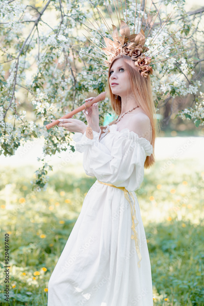 Bride of the sun in white in the apple trees Bride of the sun in white in the apple trees