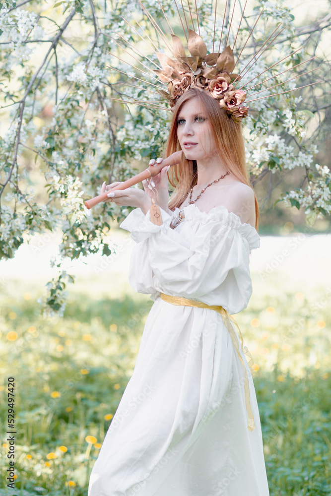 Bride of the sun in white in the apple trees Bride of the sun in white in the apple trees