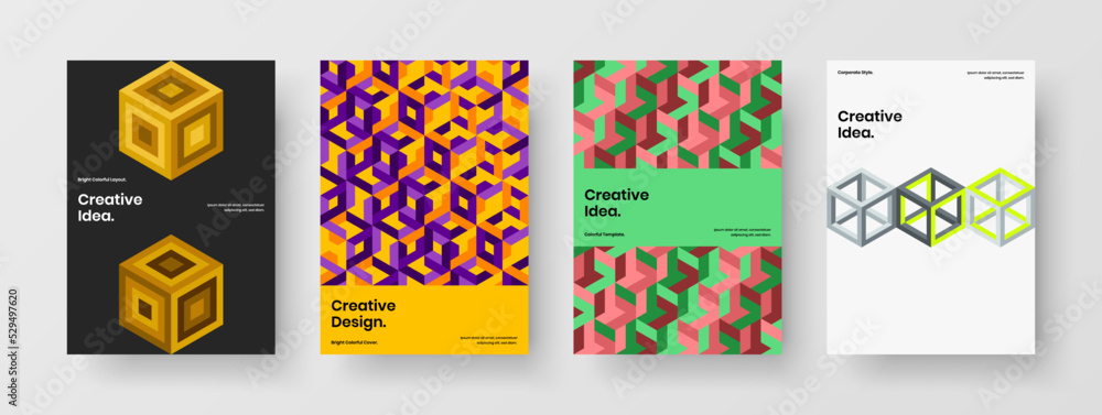 Modern mosaic hexagons company cover illustration bundle. Creative presentation A4 vector design template composition.