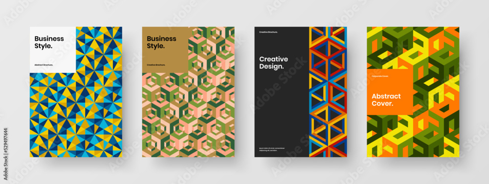 Trendy mosaic pattern booklet concept collection. Colorful corporate identity vector design illustration composition.